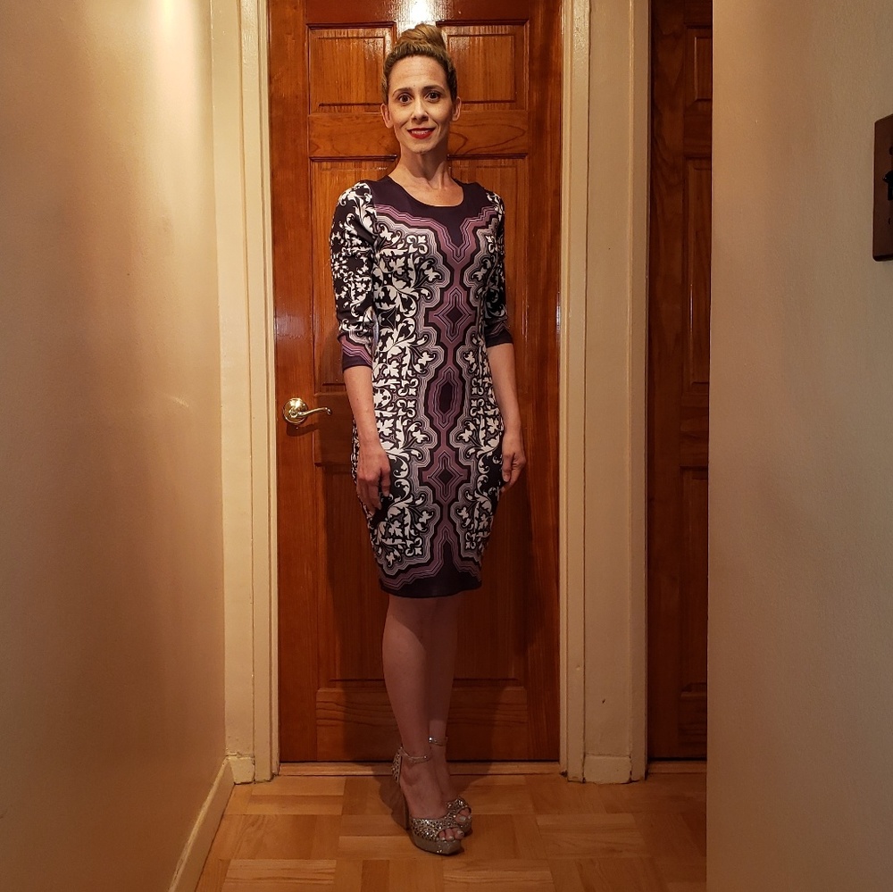 Hale Bob Neoprene Geometric Floral Sheath Dress